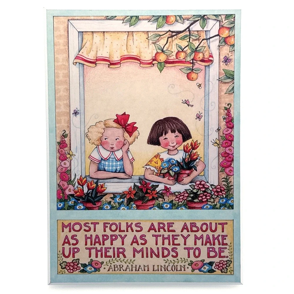 Vintage Mary Engelbreit Colorplak Wall Plaque Abraham Lincoln Happy Quote 1990s